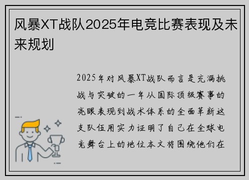 风暴XT战队2025年电竞比赛表现及未来规划